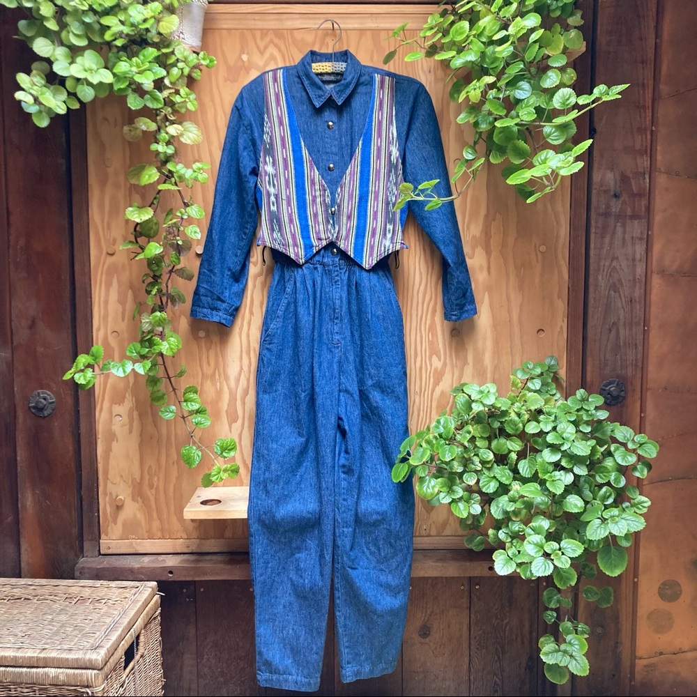 Vintage Cotton Denim Jumpsuit Size 4 by PG